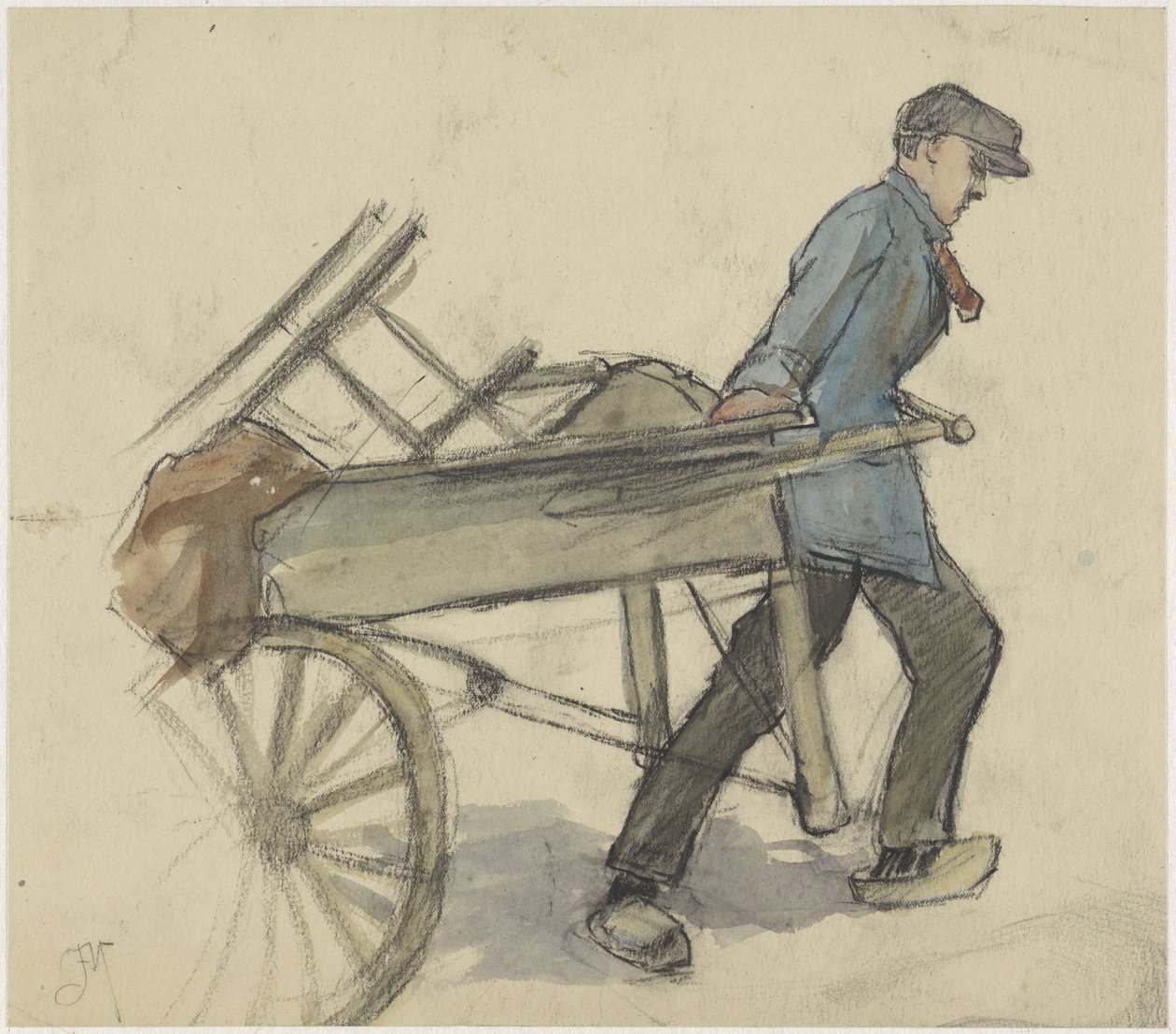 Mężczyzna ciągnący wózek autorstwa Johannes Abraham Mondt