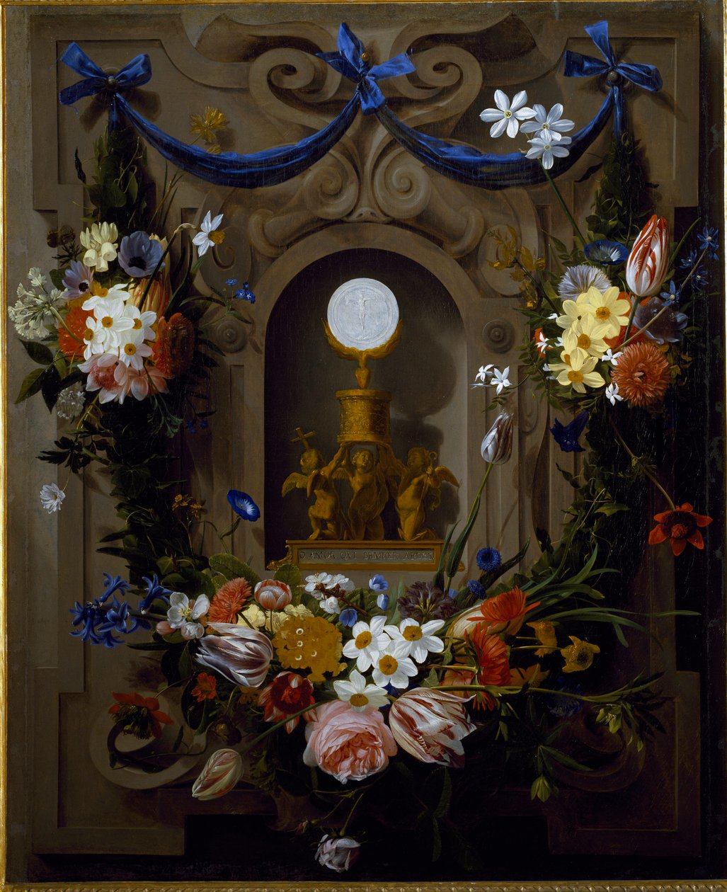 Eucharystia w wieńcu kwiatów (olej na płótnie) autorstwa Johannes Antonius van der Baren