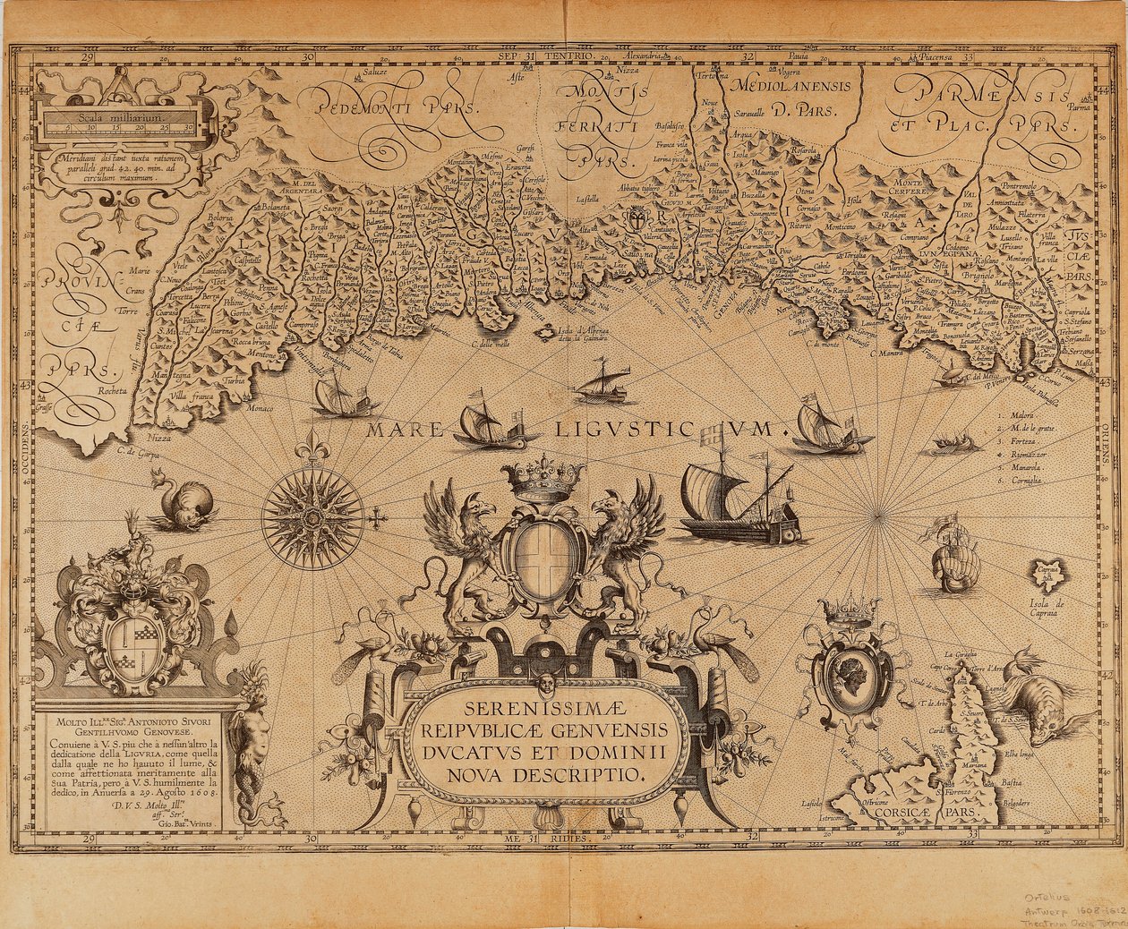 Republika Genui, mapa Jana Baptist Vrients z Theatrum Orbis Terrarum Abrahama Orteliusa autorstwa Johannes Baptista Vrints