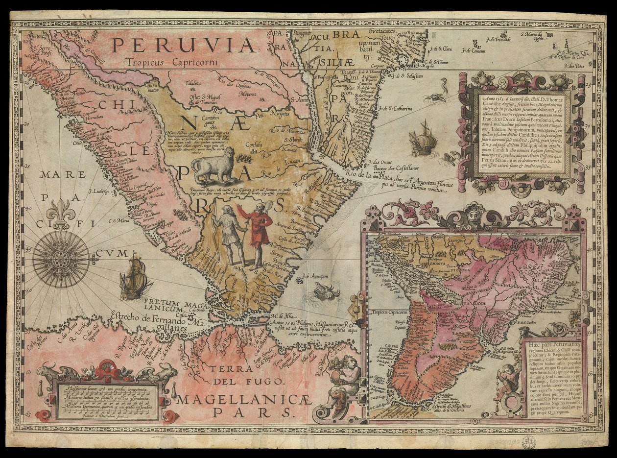 Południowy kraniec Peru, Ameryka Południowa, ok. 1590 r. (ręcznie kolorowany) autorstwa Johannes Baptista van the Younger Doetechum
