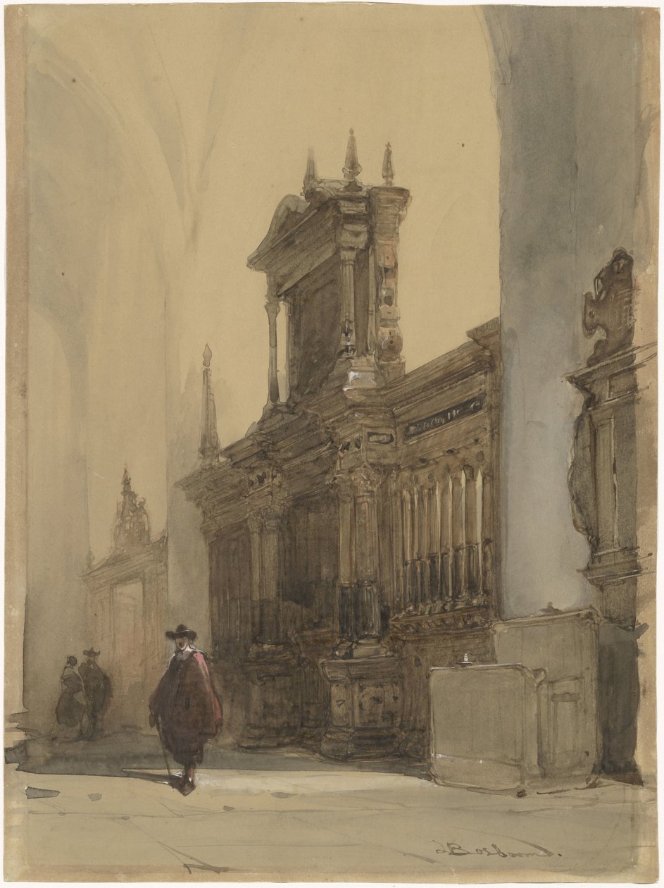 Ogrodzenie chóru Nieuwe Kerk, Delft (tytuł na obiekcie) autorstwa Johannes Bosboom (signed by artist)
