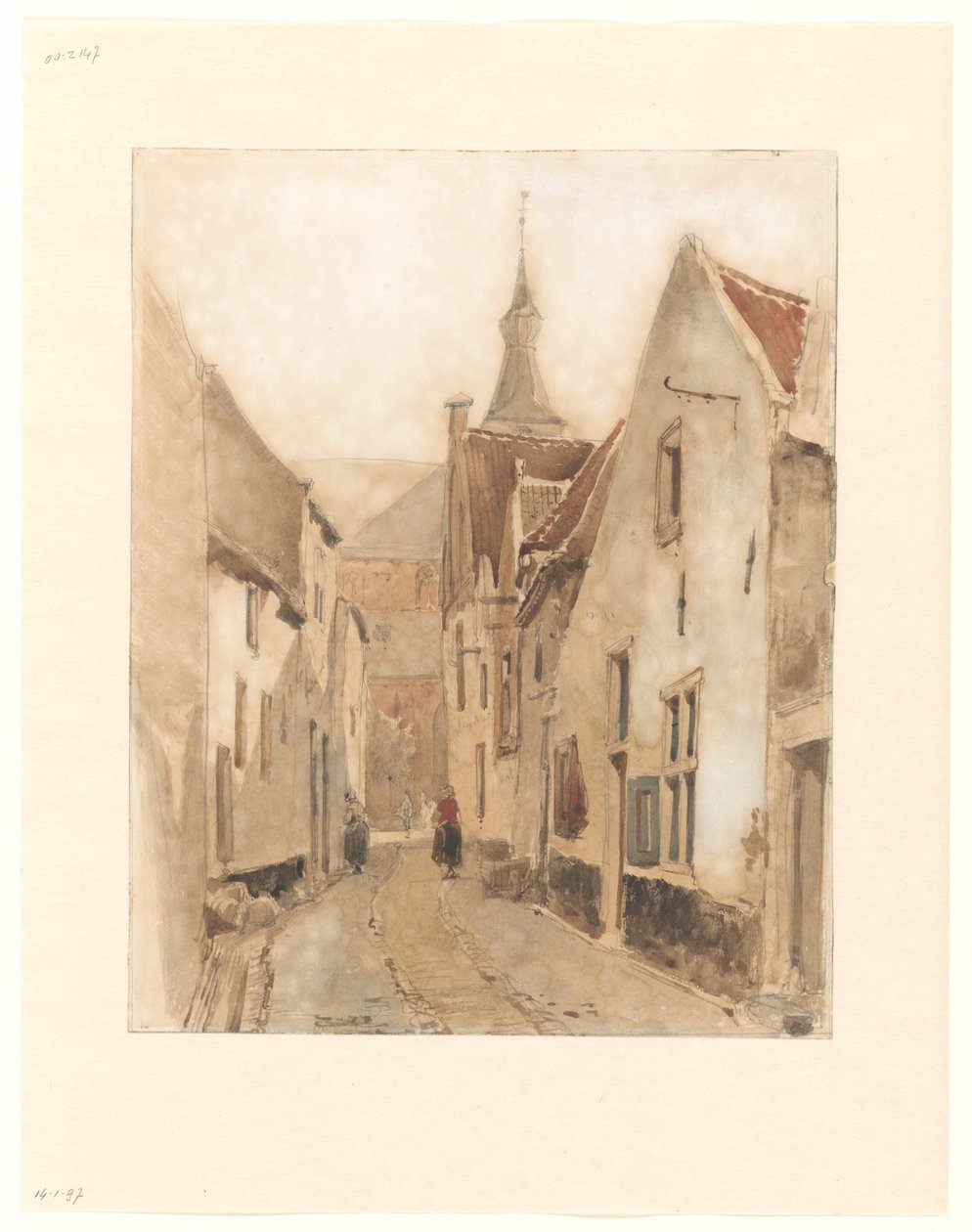 Widok z Ridderstraat w Kerksteeg, Hattem autorstwa Johannes Bosboom