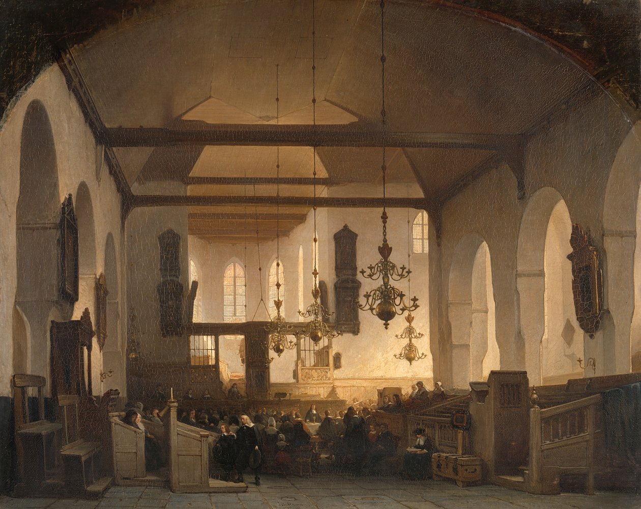 Wnętrze Geertekerk w Utrechcie z celebracją Świętej Wieczerzy autorstwa Johannes Bosboom