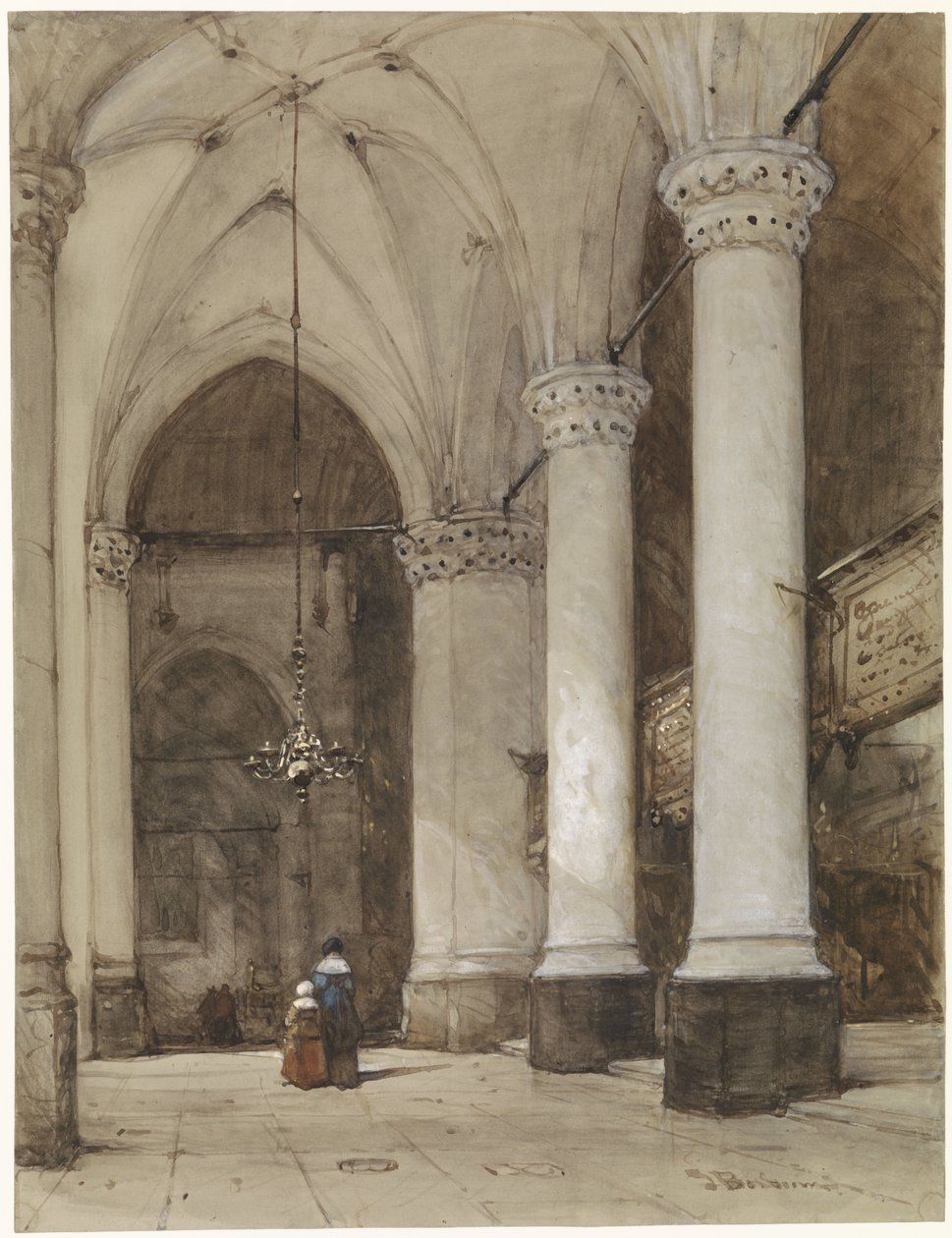 Południowa nawa Wielkiego Kościoła w Hadze Południowa nawa Grote Kerk w Hadze z XVII-wiecznymi figurami autorstwa Johannes Bosboom