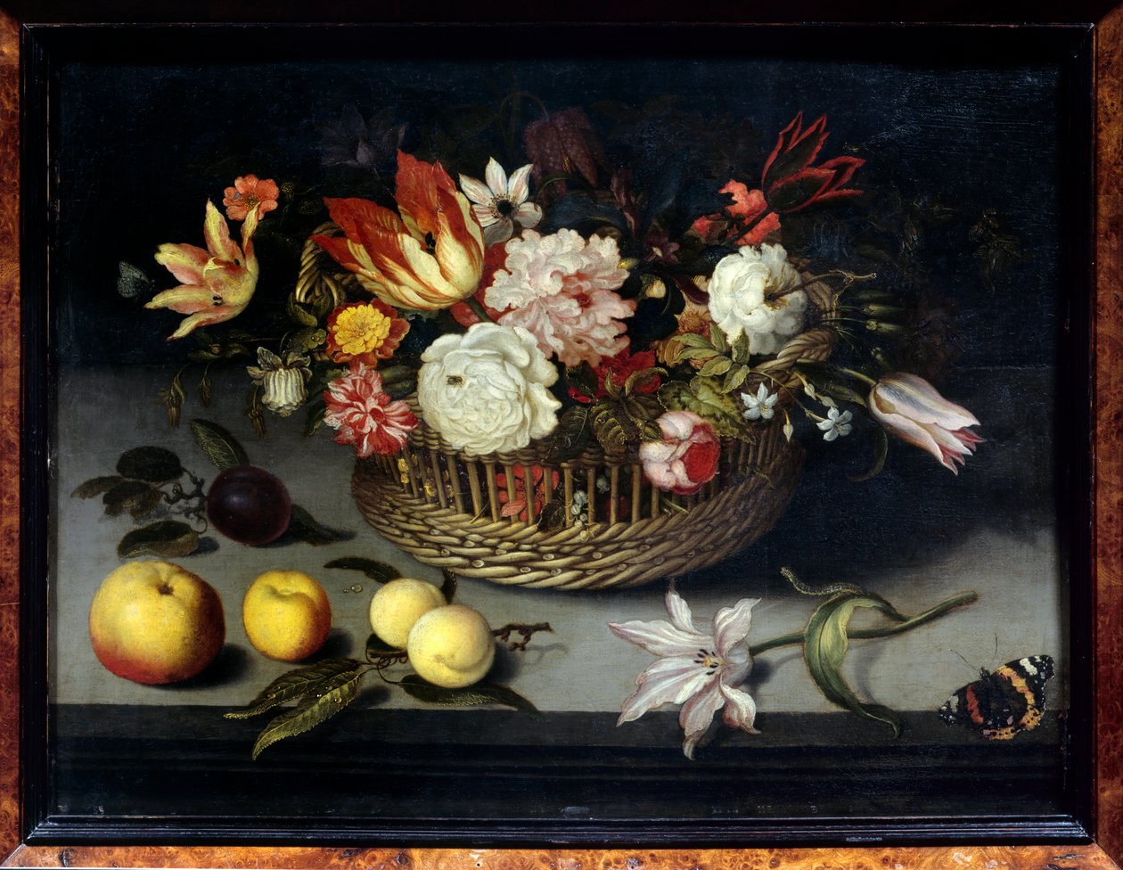 Kosz na kwiaty Obraz Johannesa Boschaerta (1610-1628) (we flam) XVII w. Ciemny 0,34x0,45 m Paryż, musee du Louvre autorstwa Johannes Bosschaert