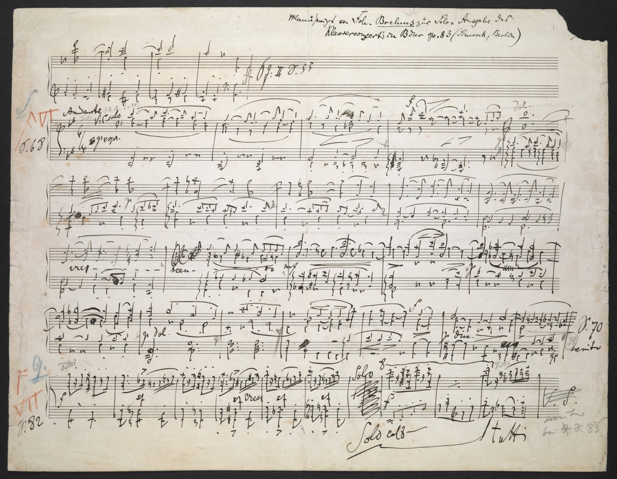 Zweig MS 19 f.1r Koncert fortepianowy nr. 2 w B op. 83 autorstwa Johannes Brahms