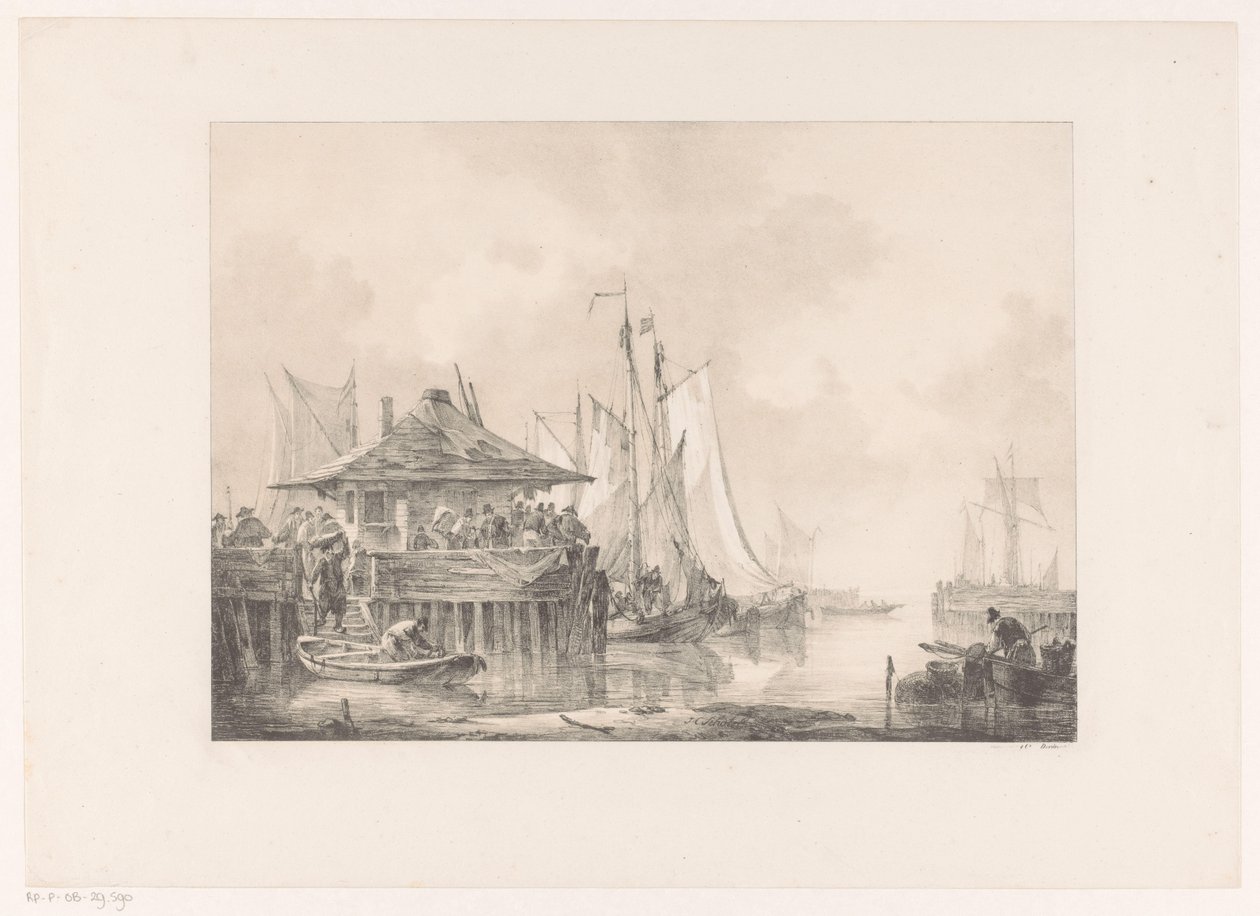 Tłumy w porcie autorstwa Johannes Christiaan Schotel