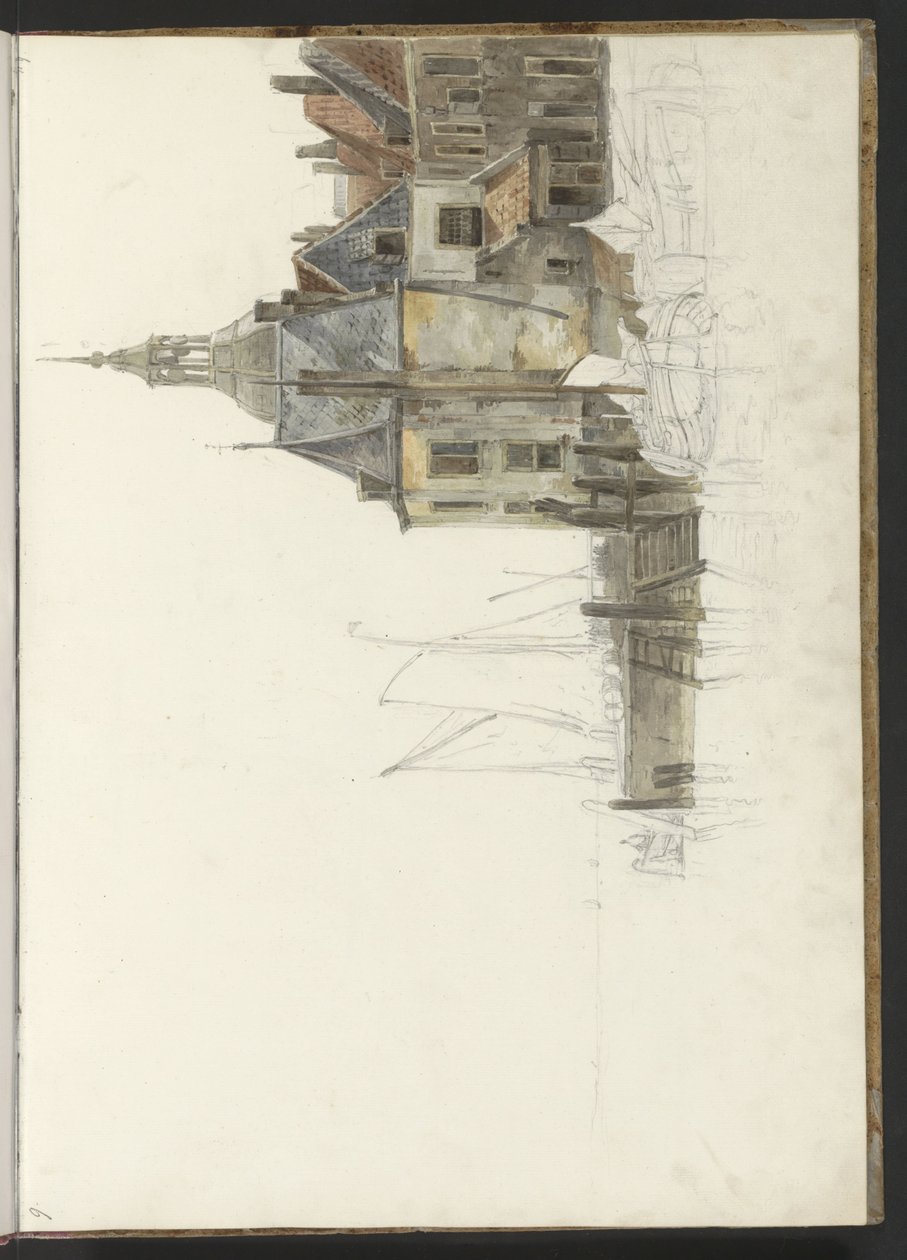 Nabrzeże w Groothoofdspoort w Dordrecht autorstwa Johannes Christiaan Schotel