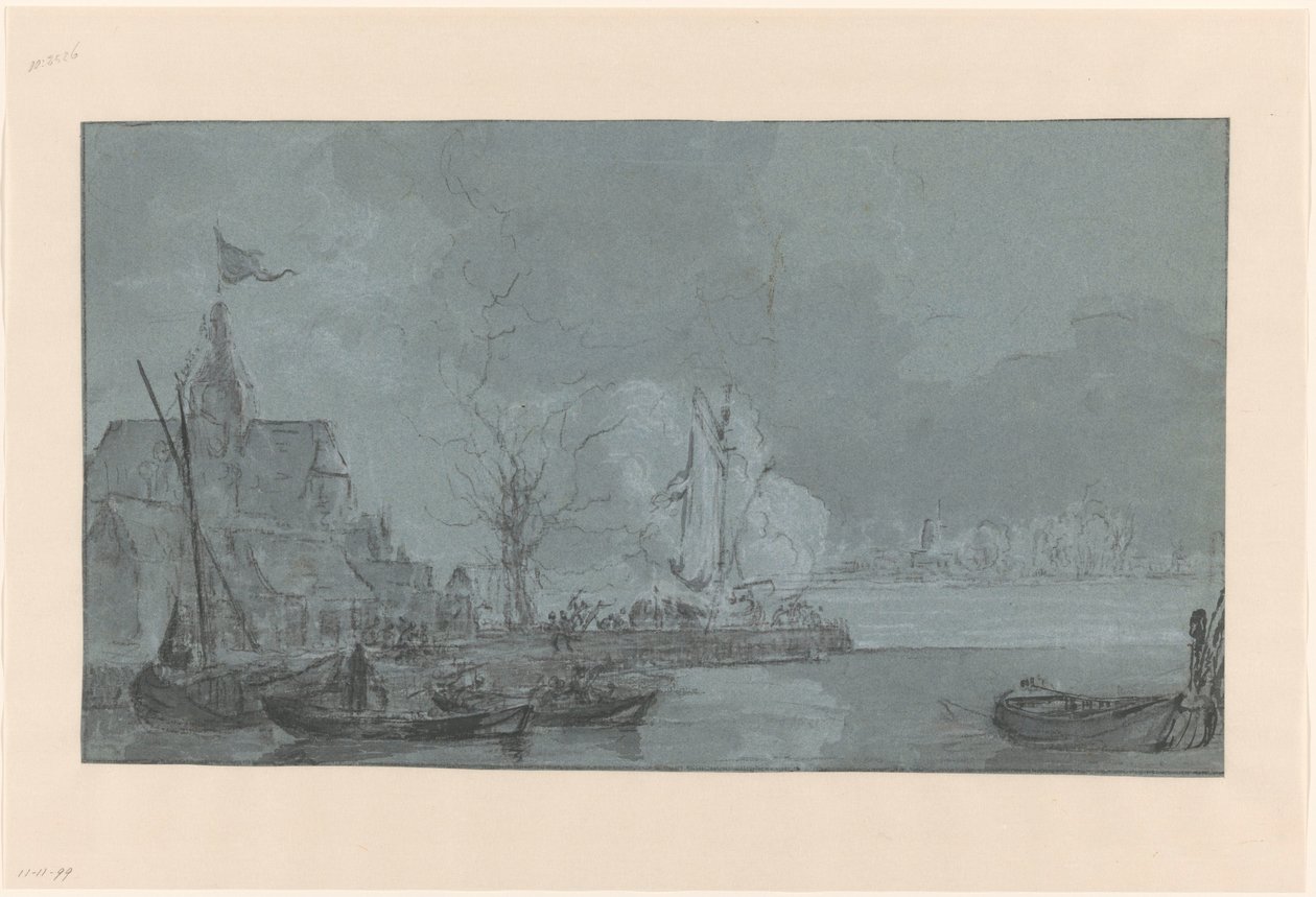 Ostatni strzał z Dordrechtu do Francuzów w Papendrecht, 1813 autorstwa Johannes Christiaan Schotel