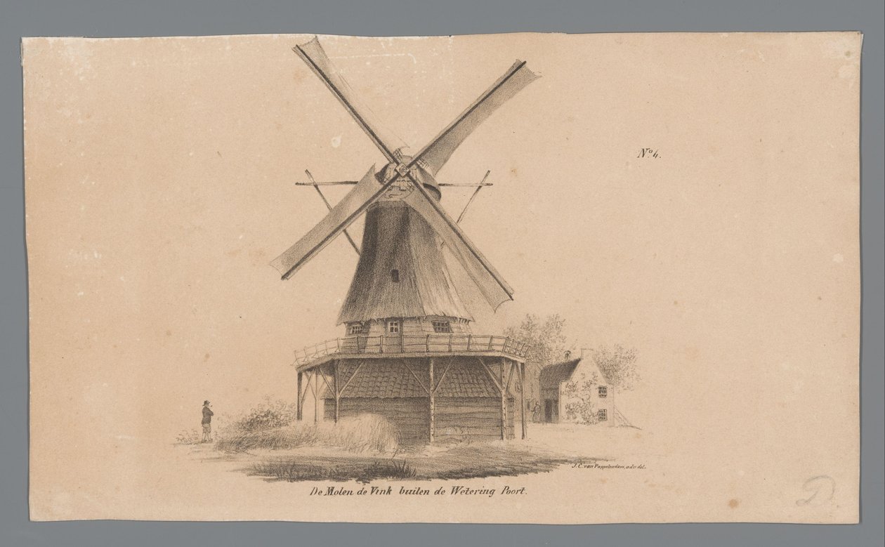 Widok na wiatrak De Vink poza Weteringpoort Wiatrak de Vink poza Wetering Poort (tytuł na obiekcie) autorstwa Johannes Cornelis van Pappelendam