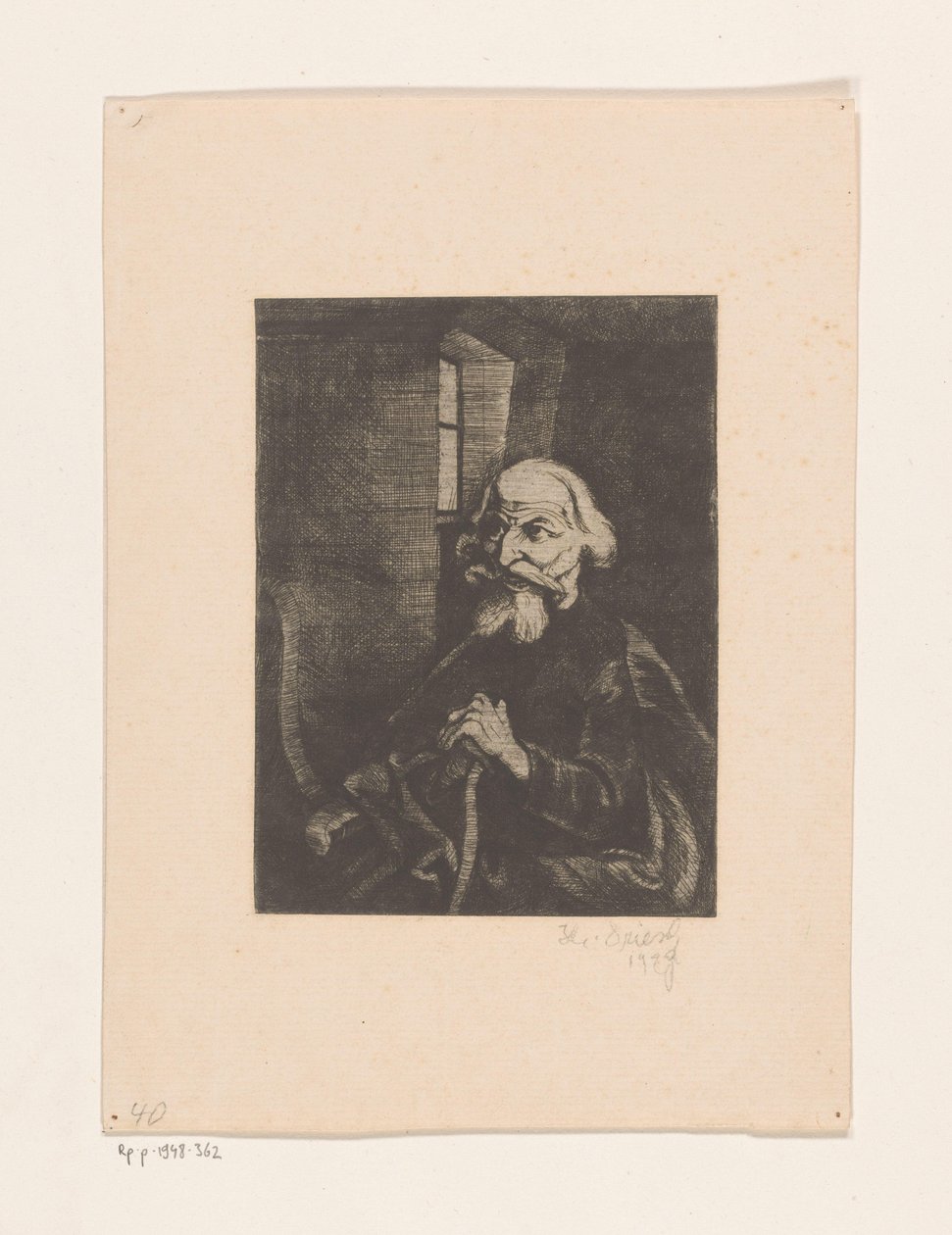 Stary siedzący człowiek autorstwa Johannes Driesch (signed by artist)