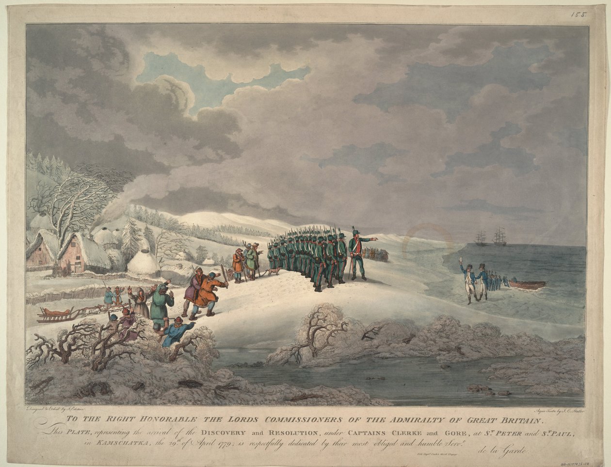 Przybycie Rezolucji i Odkrycia na wschodnie wybrzeże Kamczatki, 1779 autorstwa Johannes Eckstein