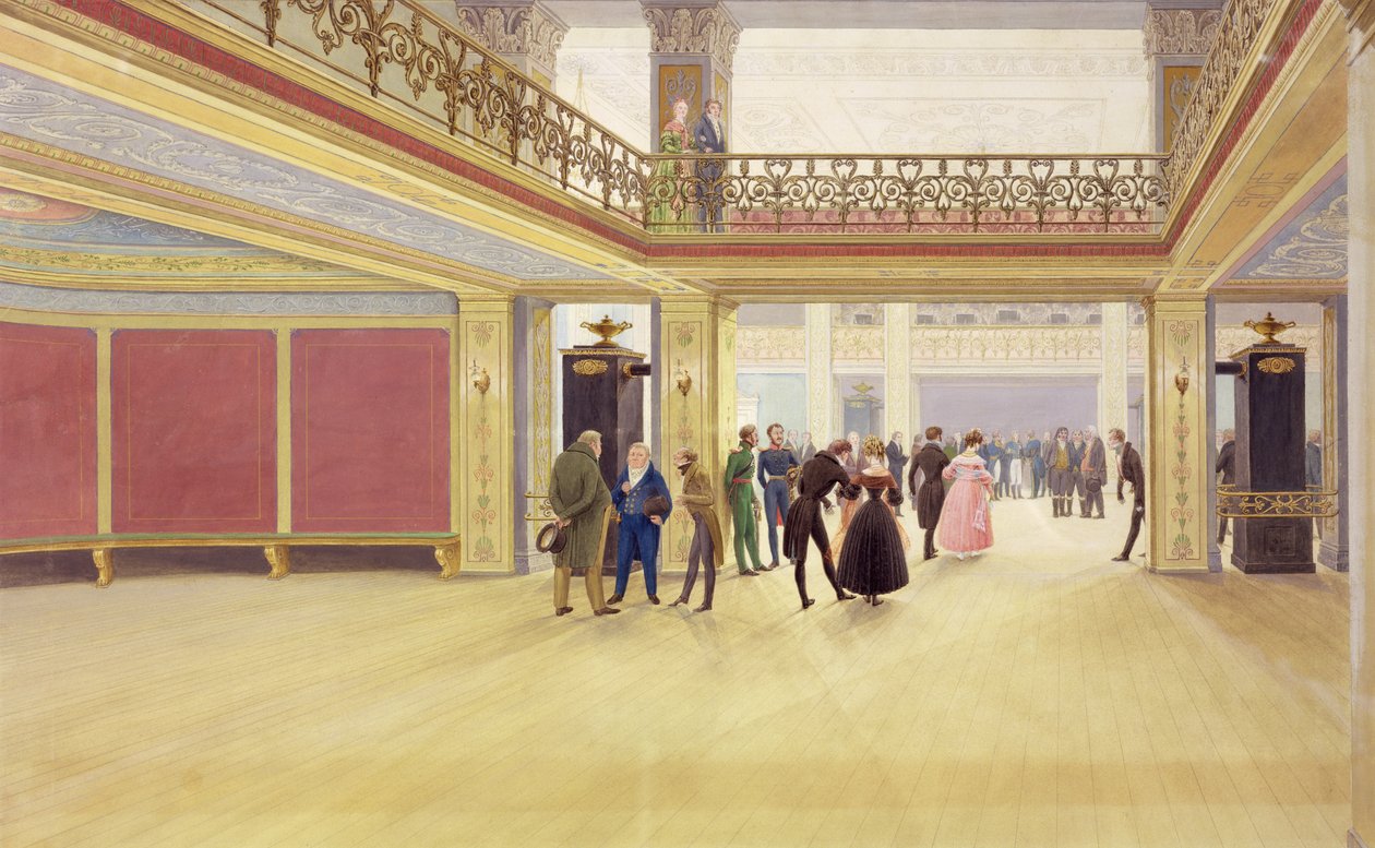 Wnętrze zamku, ok.1830 (akwarela na papierze) autorstwa Johannes Flintoe