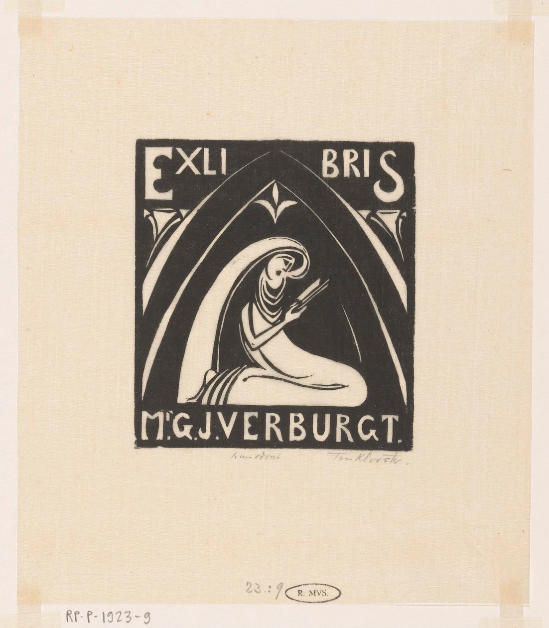 Ekslibris Gerrit-Jan Verburgt autorstwa Johannes Frederik Engelbert ten Klooster (signed by artist)