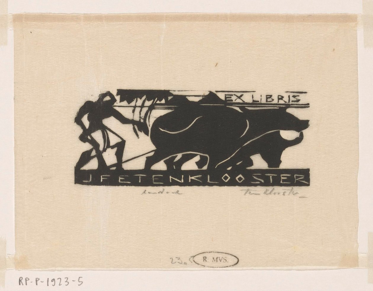 Ekslibris J.F.E. w klasztorze autorstwa Johannes Frederik Engelbert ten Klooster (signed by artist)