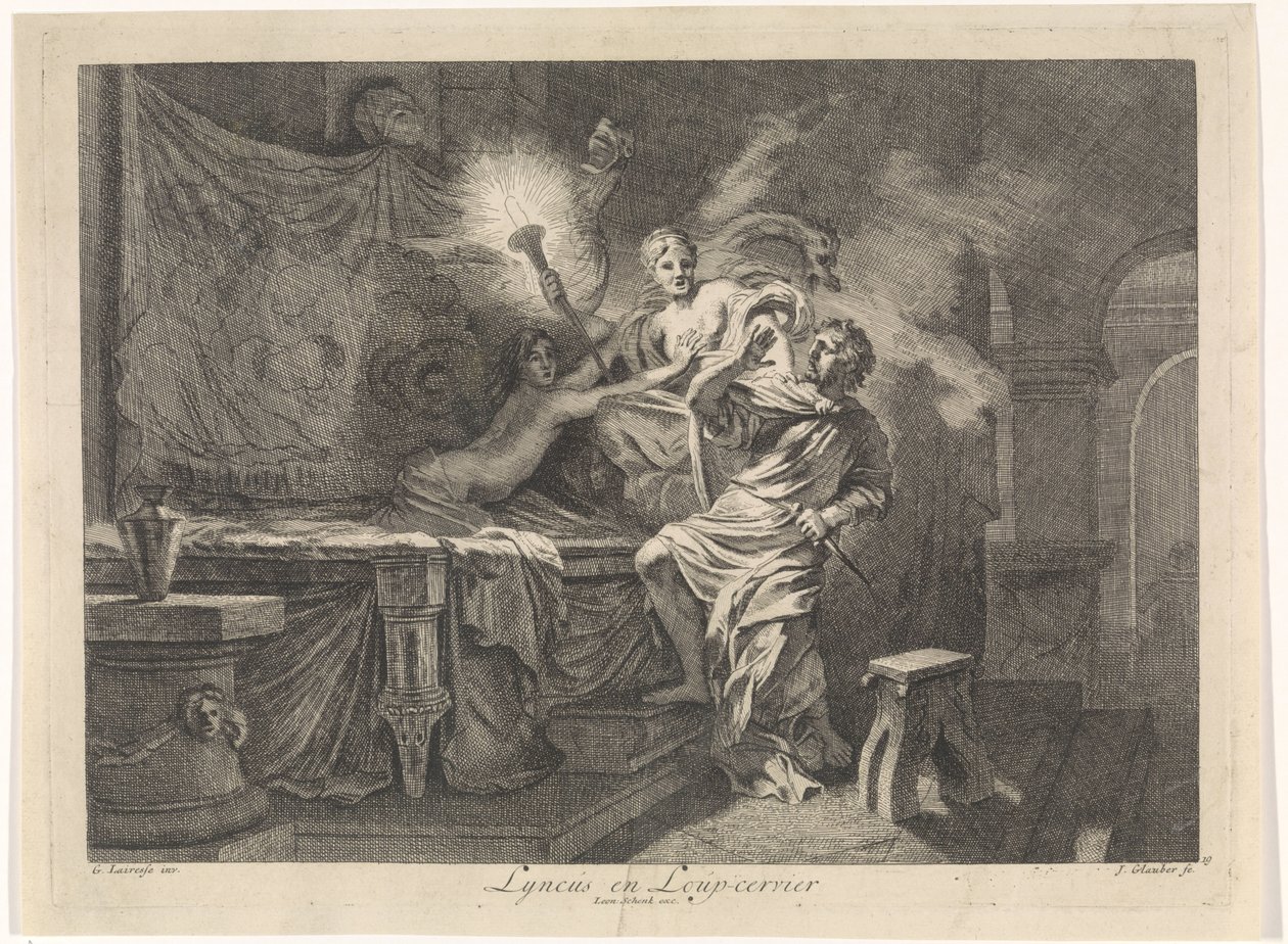 Ceres zapobiega zamordowaniu Triptolemusa Lyncus i Loup-cervier (tytuł na obiekcie) Przedstawienia biblijne, mitologiczne i alegoryczne (tytuł serii) autorstwa Johannes Glauber