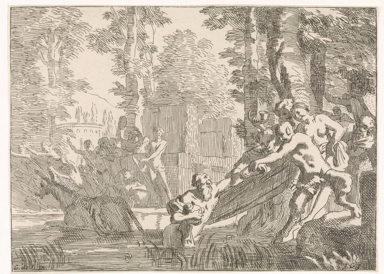 Silenus jest wyciągany z wody Przedstawienia mitologiczne i alegoryczne (tytuł serii) autorstwa Johannes Glauber