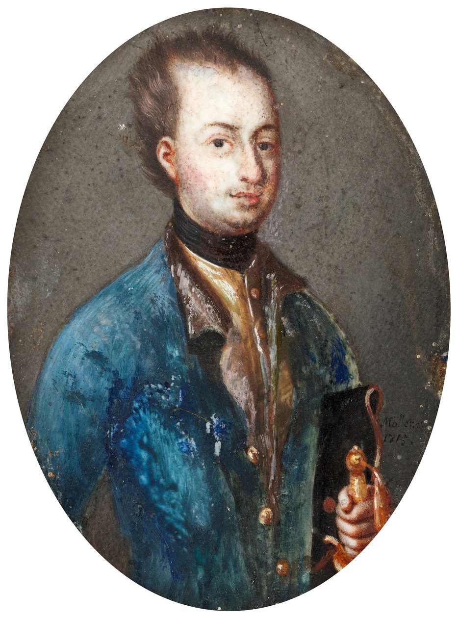 Portret króla Szwecji Karola XII (1682-1718) - Dzieło Johannesa Heinricha Moellera (1814-1885), gwasz na porcelanie autorstwa Johannes Heinrich Möller