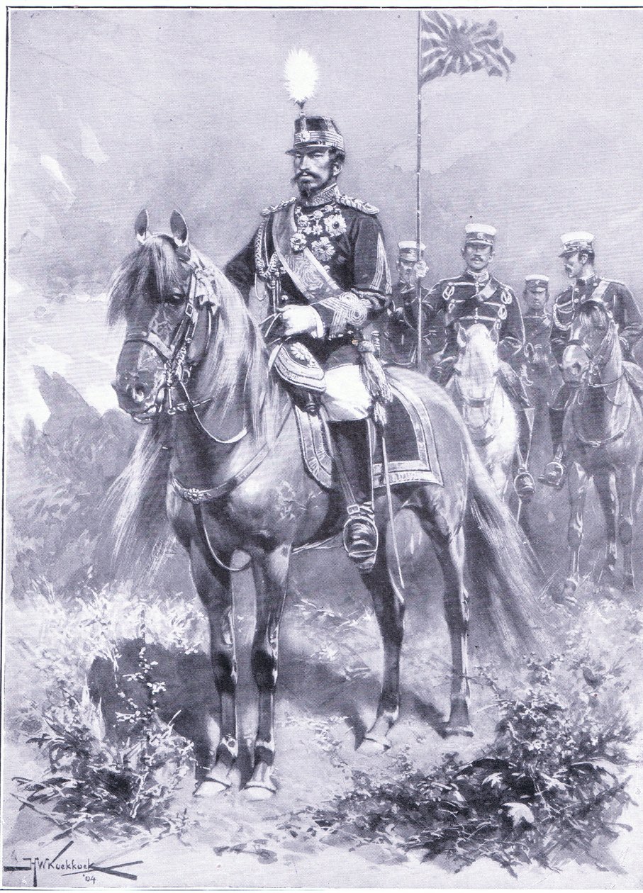 Jego Cesarska Mość: Cesarz Japonii, ilustracja z Historii wojny rosyjsko-japońskiej w Cassells, t. 1, ok. 1900 autorstwa Johannes Hermann Barend Koekkoek