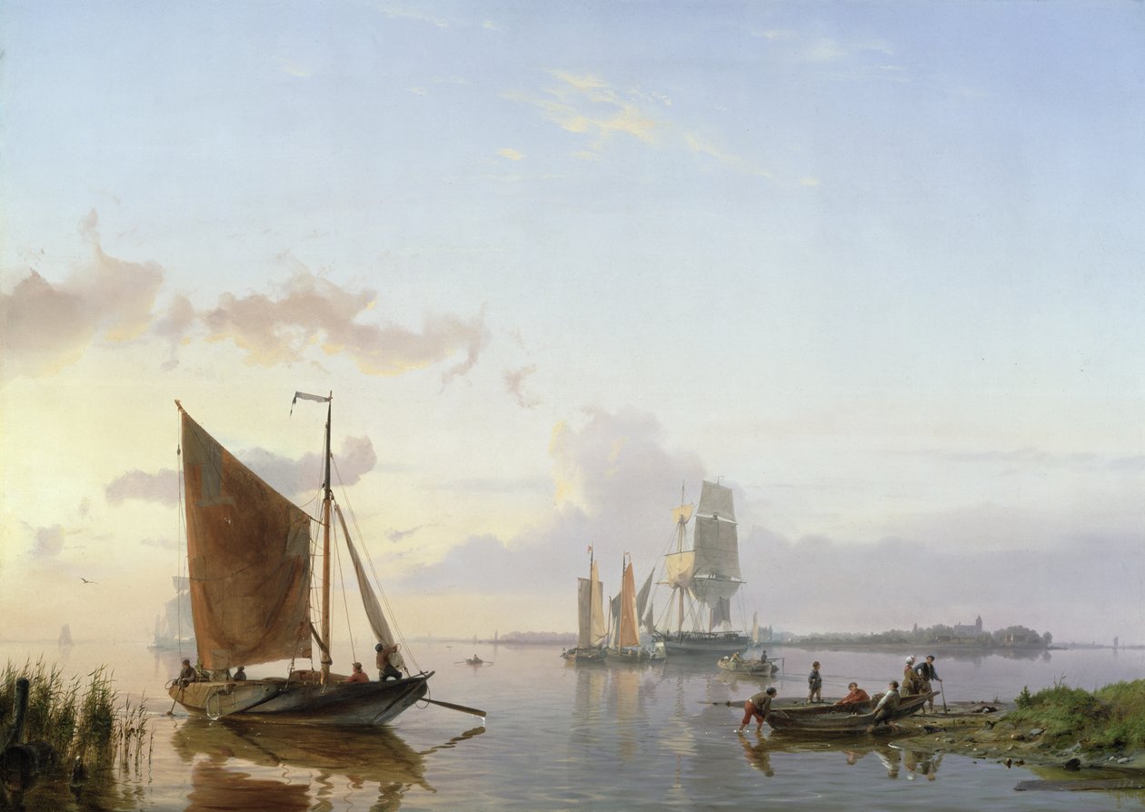 Żaglowce w ujściu rzeki, 1853 autorstwa Johannes Hermann Barend Koekkoek