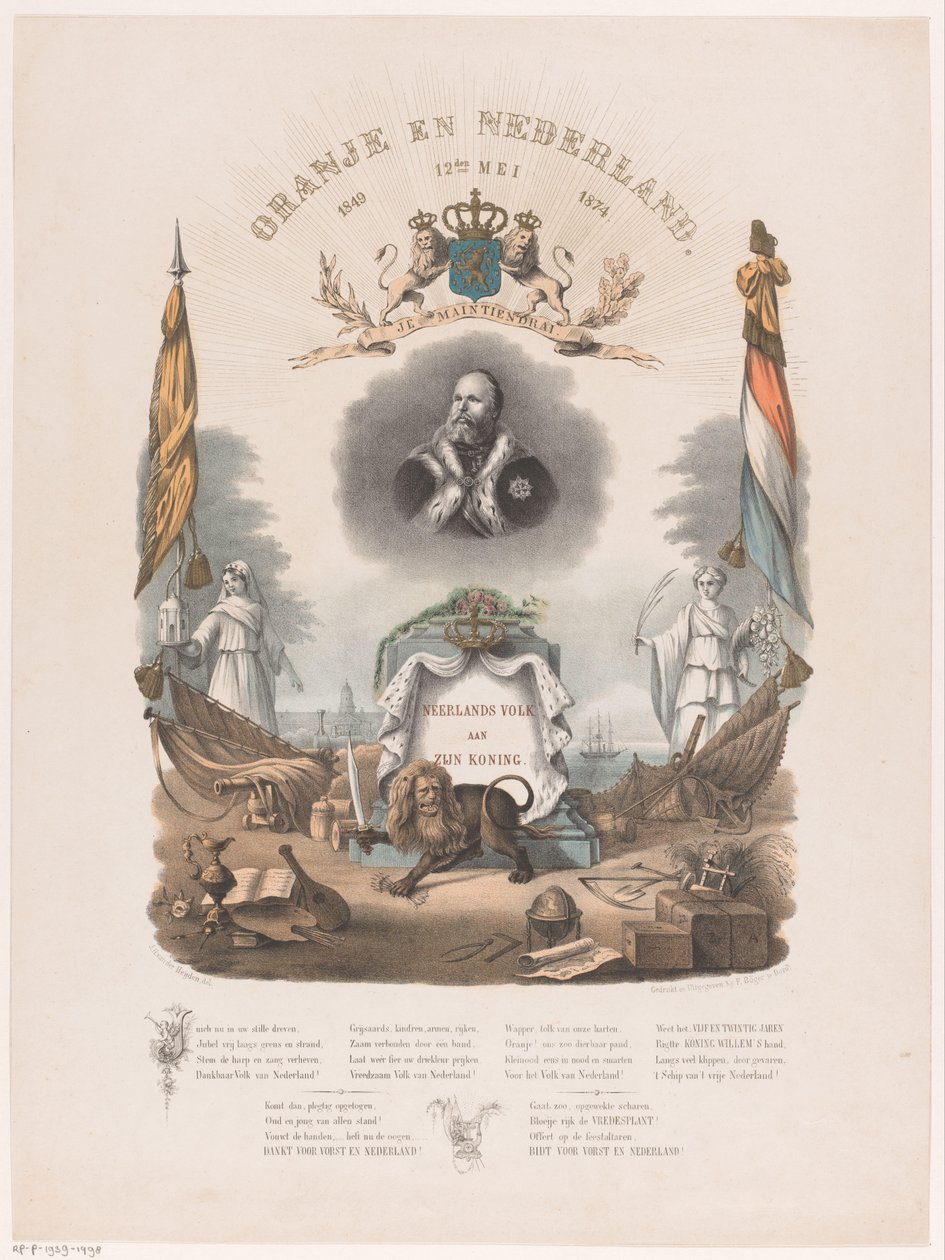 Alegoria w 25. rocznicę panowania króla Wilhelma III 12 maja 1874 r. autorstwa Johannes Hermanus van der Heijden