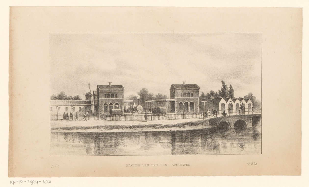 Dworzec kolejowy Ren w Amsterdamie Stacja Kolei Renu (tytuł na obiekcie) autorstwa Johannes Hilverdink (possibly)
