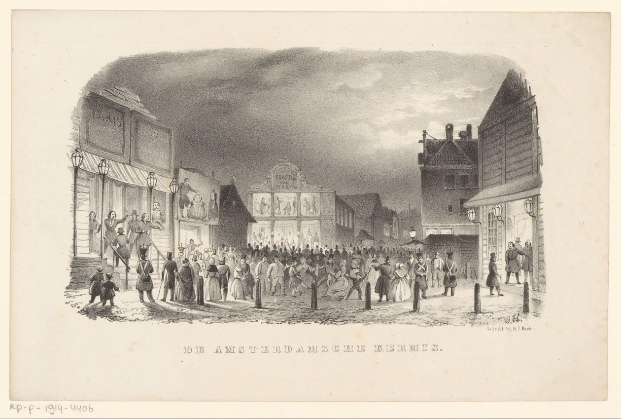 Targi na Botermarkt w Amsterdamie Targi Amsterdamskie (tytuł na obiekcie) autorstwa Johannes Hilverdink