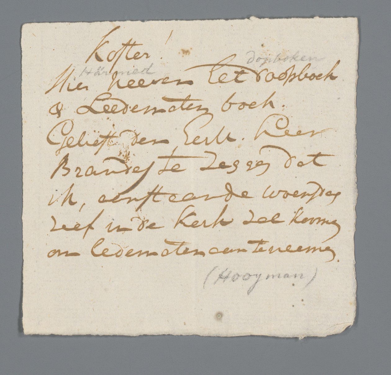 List ks. Hooymana do kościelnego autorstwa Johannes Hooyman