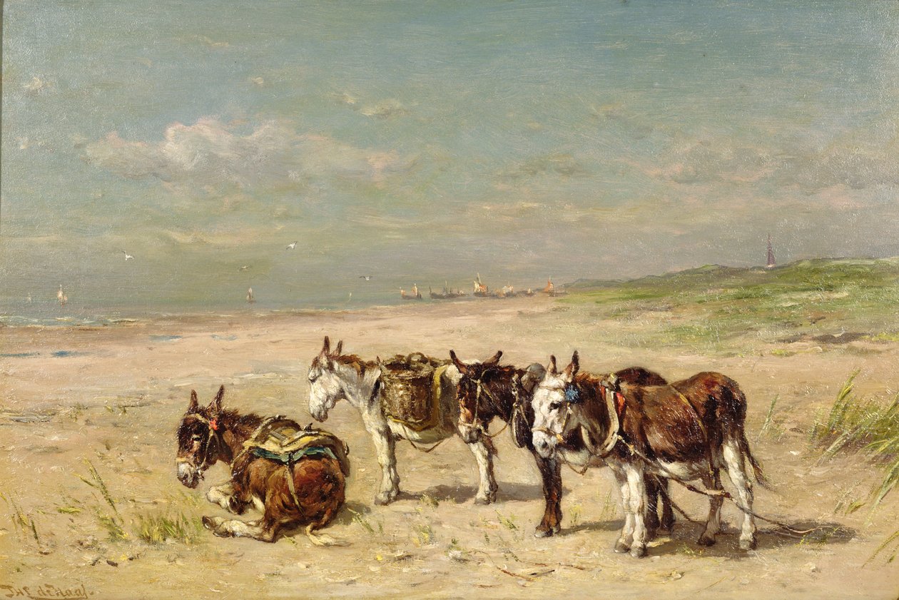 Osły na plaży autorstwa Johannes Hubertus Leonardus de Haas