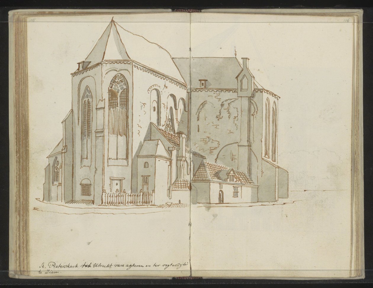 Prawo i tył Pieterskerk w Utrechcie autorstwa Johannes Huibert Prins