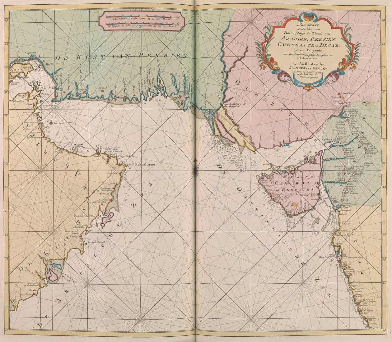 Mapa Arabii, Persji, Gijaratu i Dekki autorstwa Johannes II Van Keulen