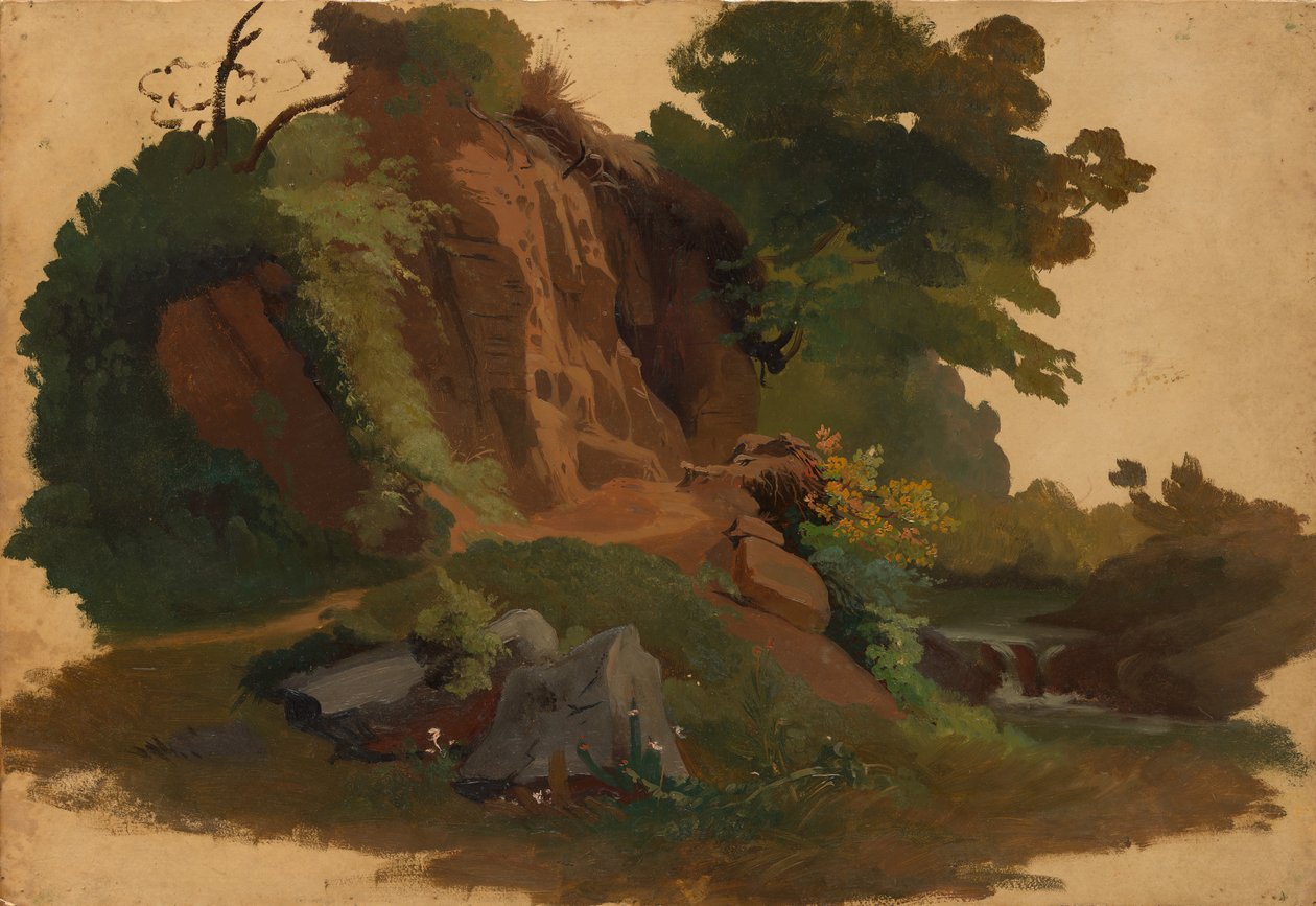 Skalista wychodnia nad strumieniem w rzymskiej Kampanii, ca. 1835-40. autorstwa Johannes Jakob Frey