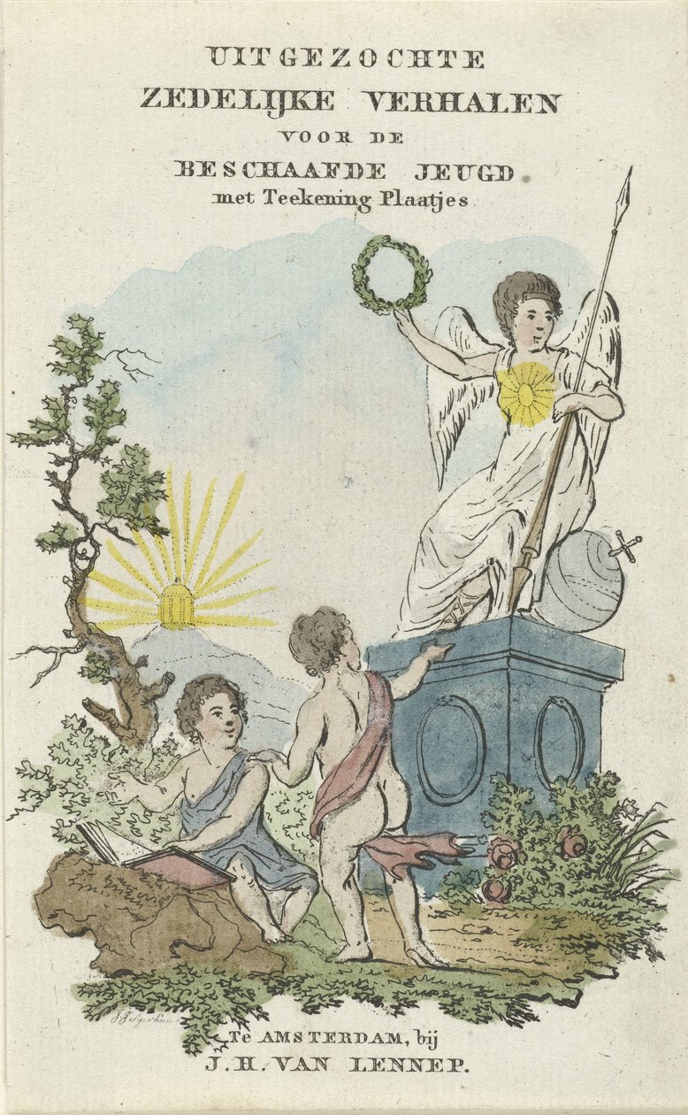 Krajobraz z dwójką dzieci Strona tytułowa dla: Wybrane opowieści moralne dla cywilizowanej młodzieży, 1828 autorstwa Johannes Jelgerhuis