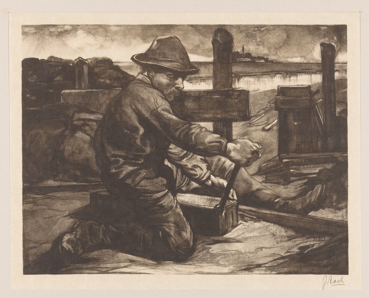 Pracownik z kluczem autorstwa Johannes Josephus Aarts (signed by artist)