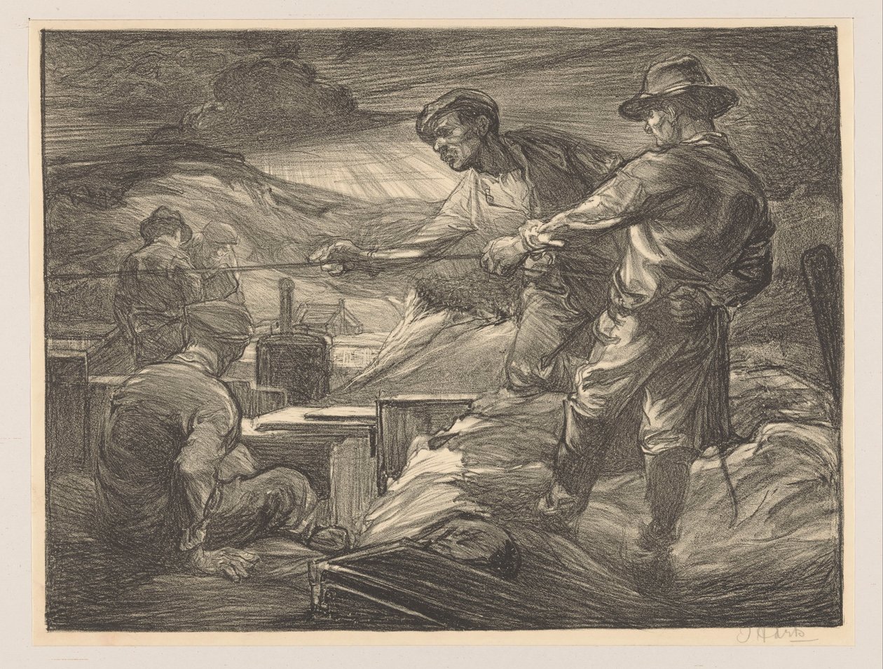Pracownicy ciągnący linę autorstwa Johannes Josephus Aarts (signed by artist)