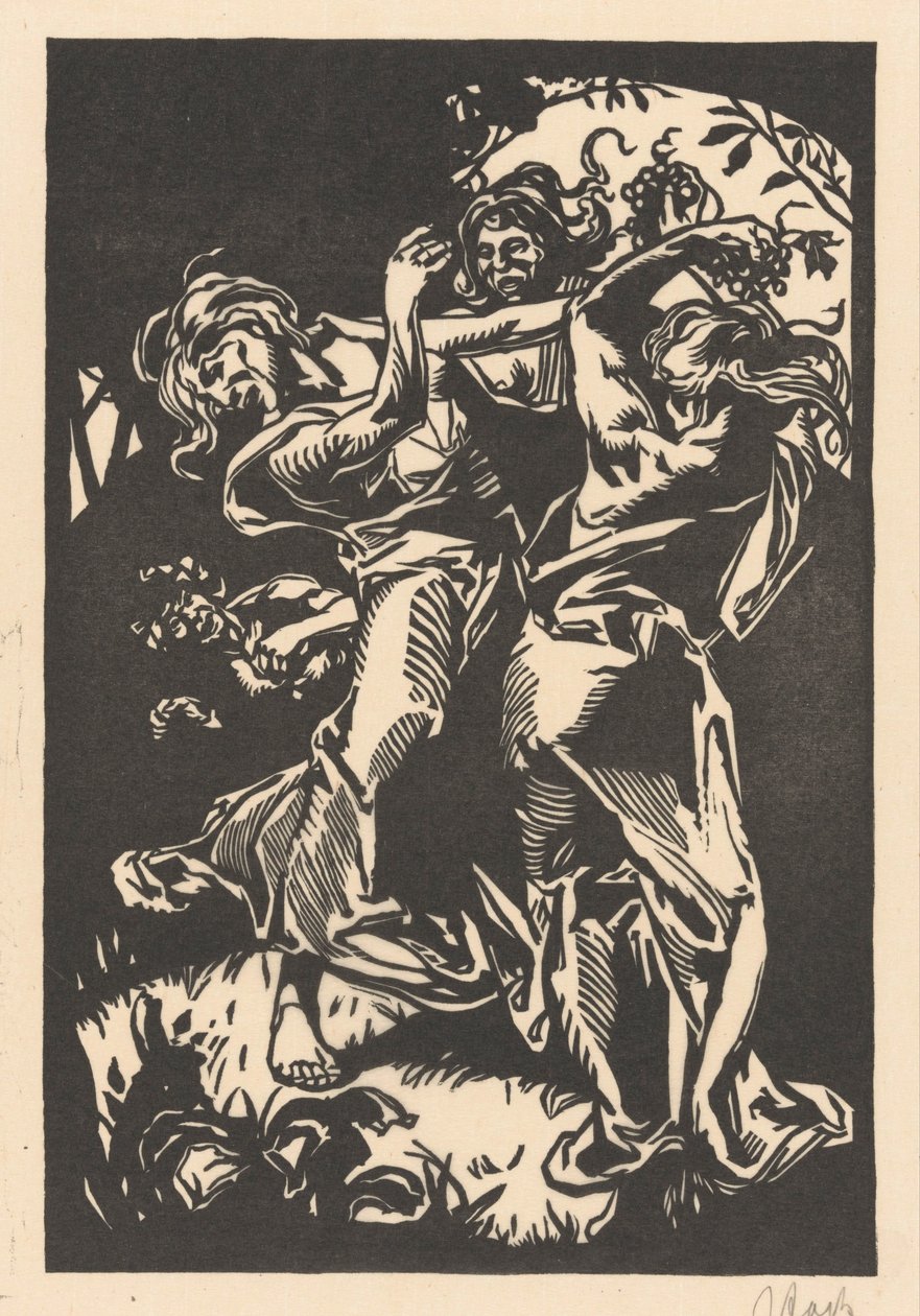 Tańczące kobiety z kiściami winogron i satyr autorstwa Johannes Josephus Aarts (signed by artist)