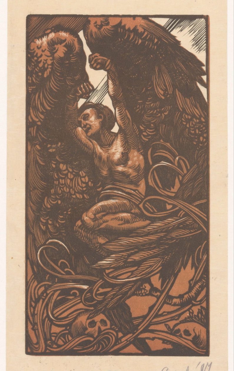 Skrzydlata kobieta z czaszkami autorstwa Johannes Josephus Aarts (signed by artist)