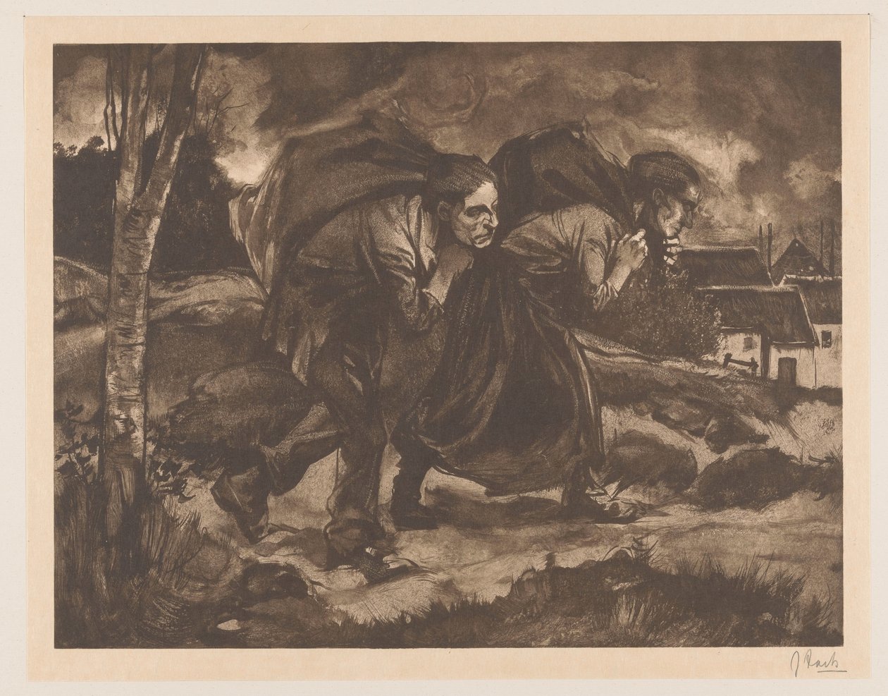 Mężczyzna i kobieta z torbą na plecach autorstwa Johannes Josephus Aarts (signed by artist)