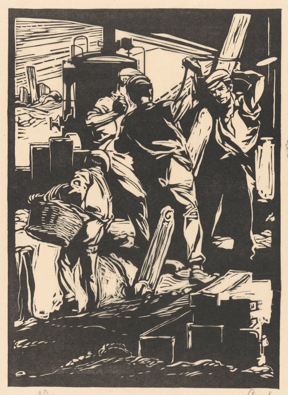 Czterech robotników na grobli autorstwa Johannes Josephus Aarts (signed by artist)
