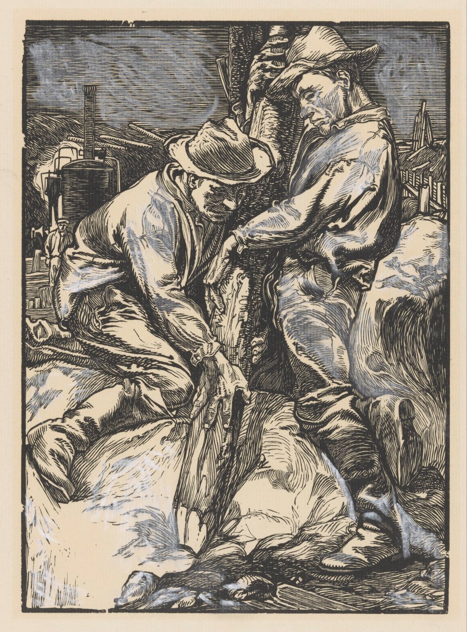 Pracownicy budowlani zajęci wbijaniem pali autorstwa Johannes Josephus Aarts