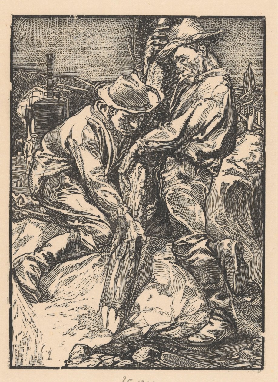 Pracownicy budowlani zajęci wbijaniem pali autorstwa Johannes Josephus Aarts