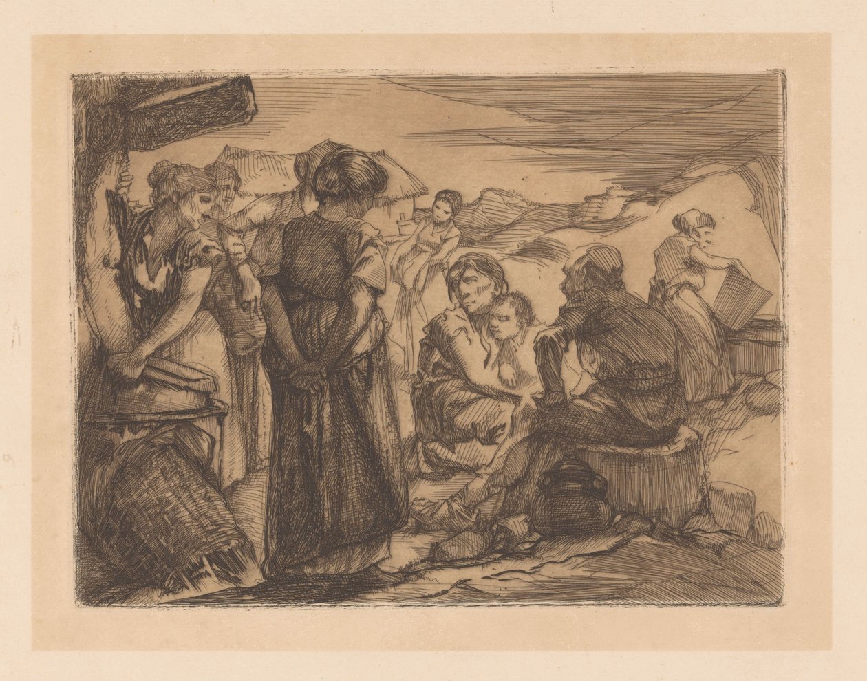 Mężczyzna, kobieta i dziecko w pagórkowatym krajobrazie autorstwa Johannes Josephus Aarts
