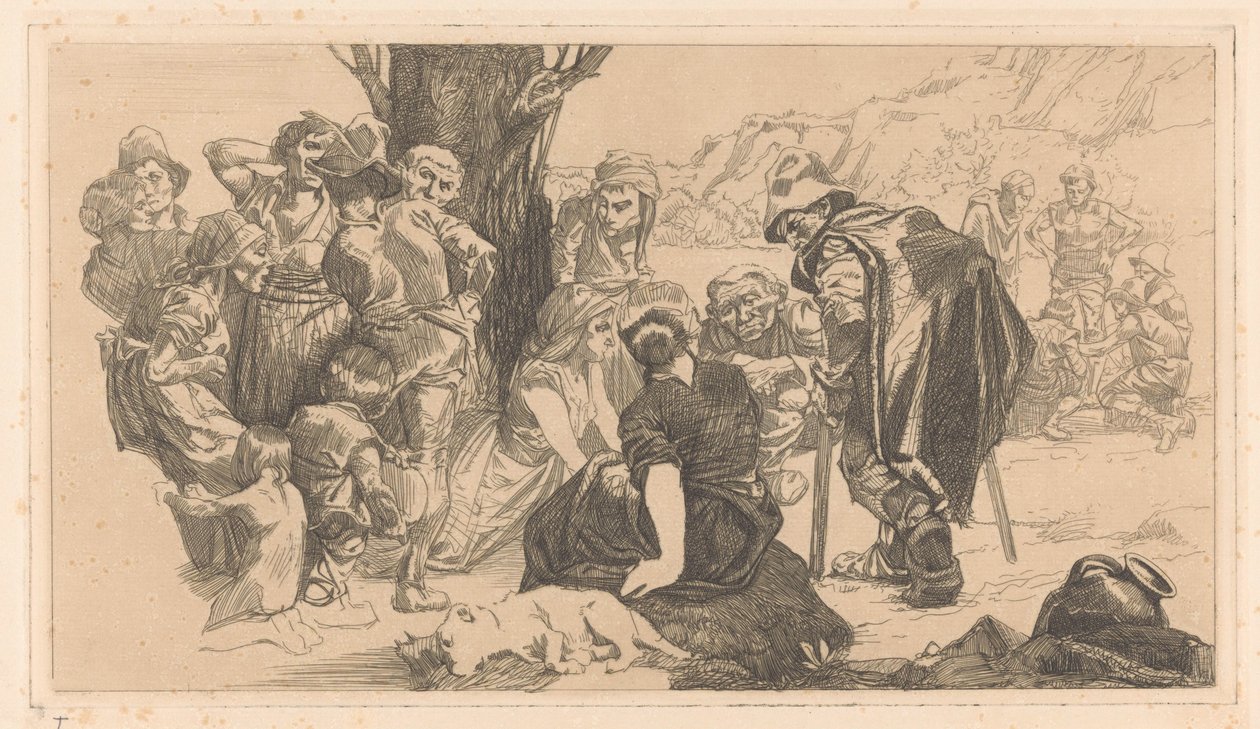 Mężczyźni, kobiety i dzieci przy drzewie autorstwa Johannes Josephus Aarts