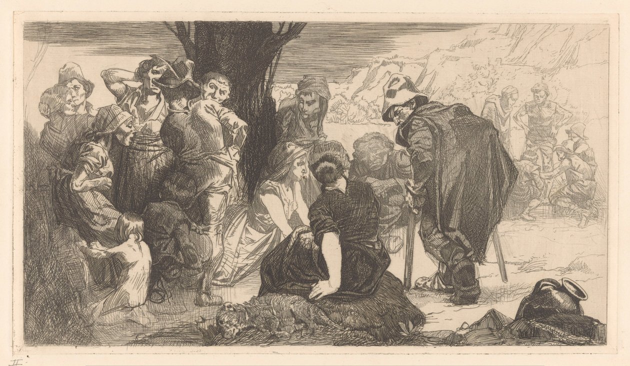 Mężczyźni, kobiety i dzieci przy drzewie autorstwa Johannes Josephus Aarts