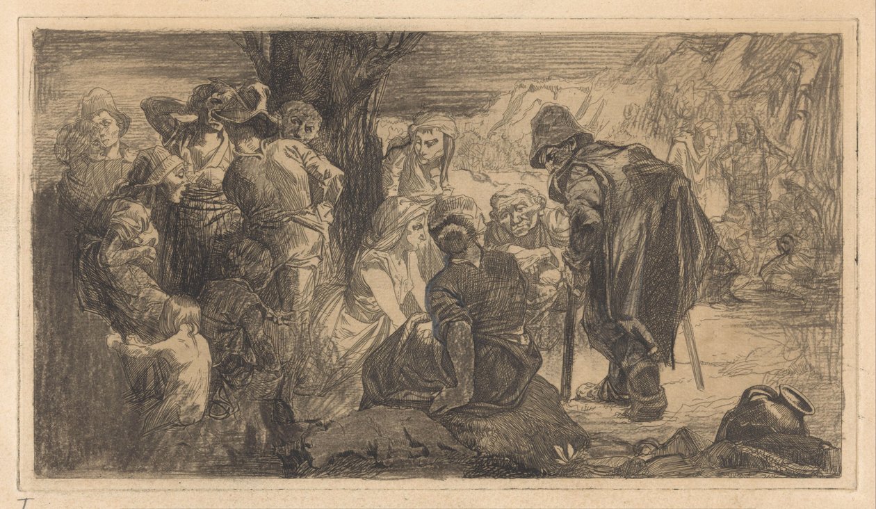 Mężczyźni, kobiety i dzieci przy drzewie autorstwa Johannes Josephus Aarts