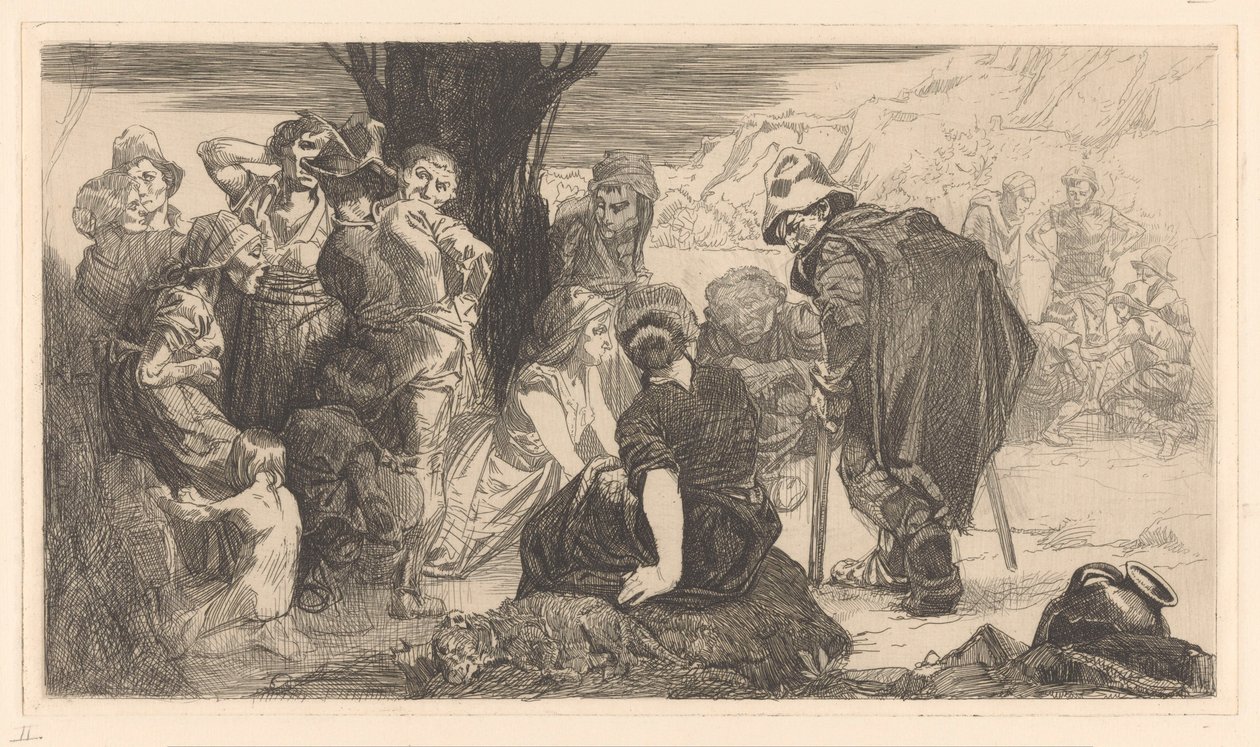 Mężczyźni, kobiety i dzieci przy drzewie autorstwa Johannes Josephus Aarts