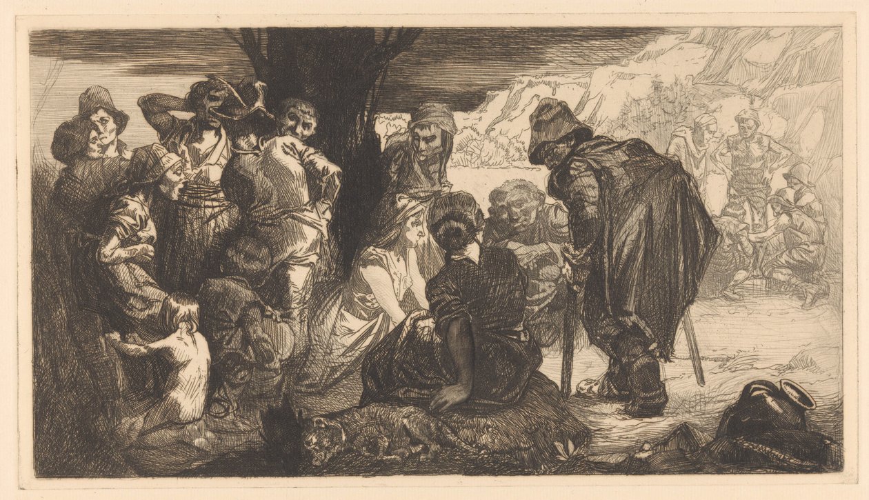 Mężczyźni, kobiety i dzieci przy drzewie autorstwa Johannes Josephus Aarts