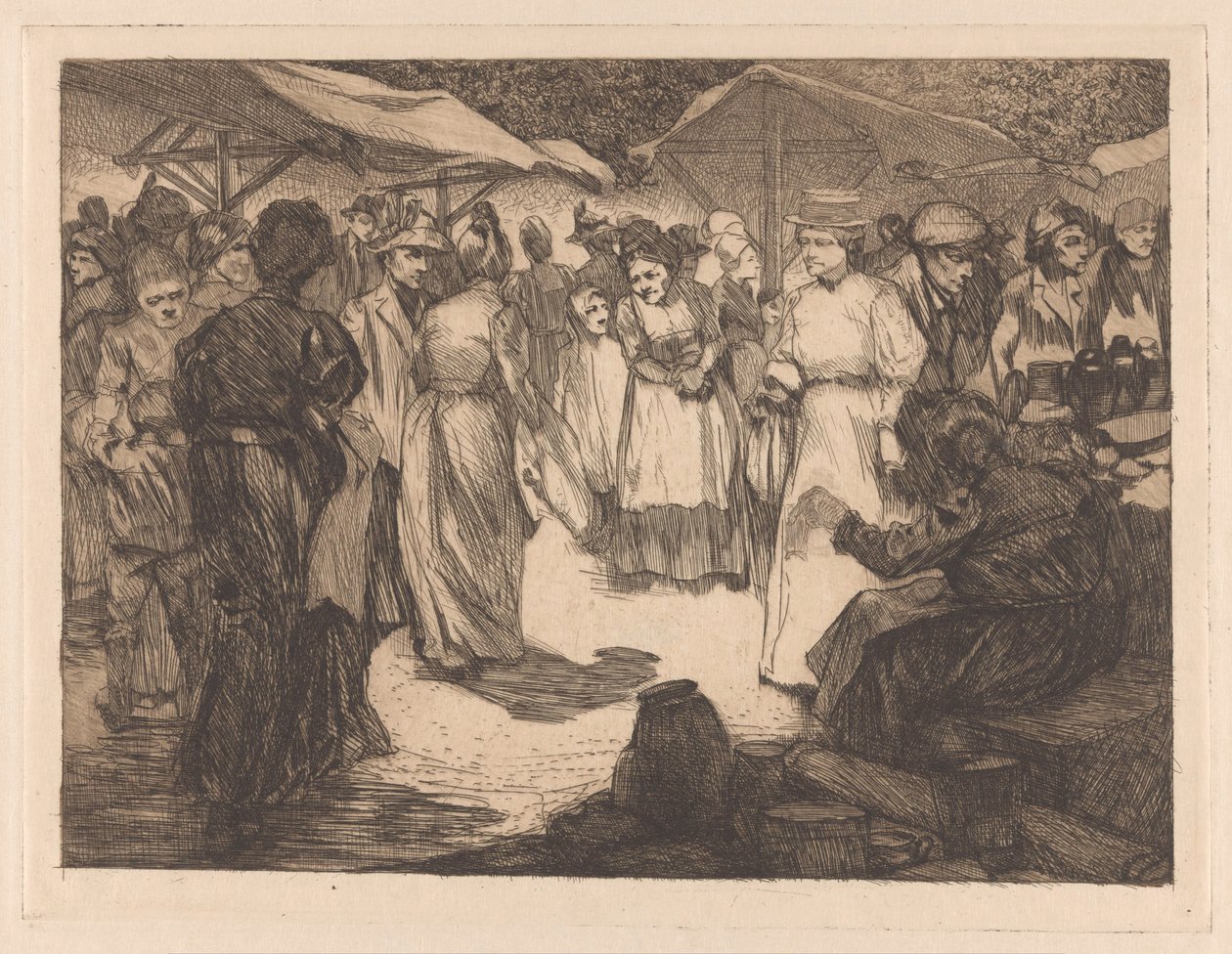 Scena targowa z mężczyznami i kobietami autorstwa Johannes Josephus Aarts