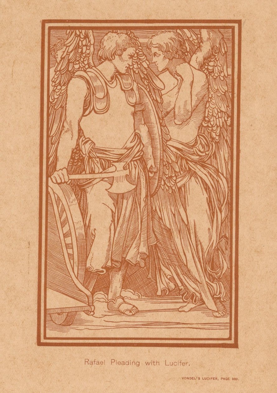 Rafael próbuje doprowadzić Lucyfera do rozsądku Rafael błaga u Lucyfera (tytuł na obiekcie) autorstwa Johannes Josephus Aarts