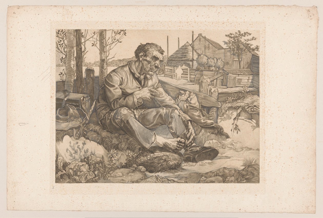 Odpoczywający mężczyzna na farmie autorstwa Johannes Josephus Aarts